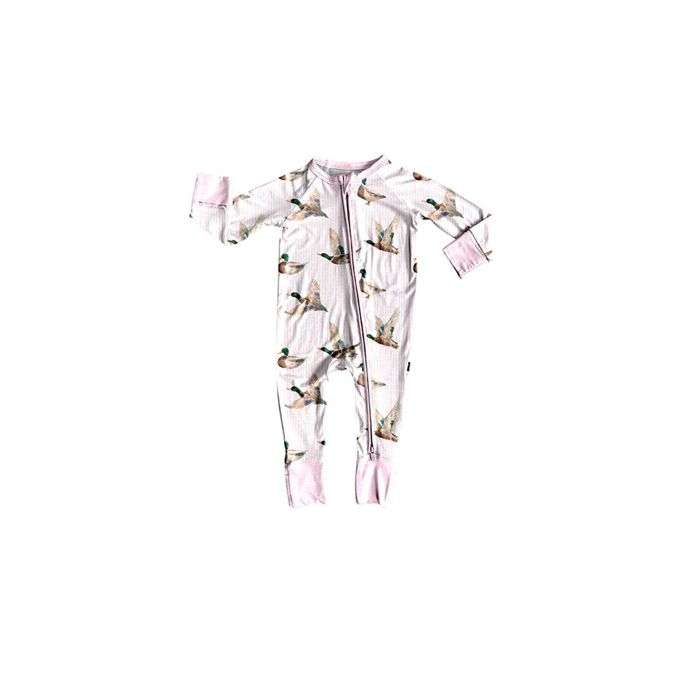 preorder LR3218 Mallard Duck Pink Zipper Long Sleeve Girls Romper