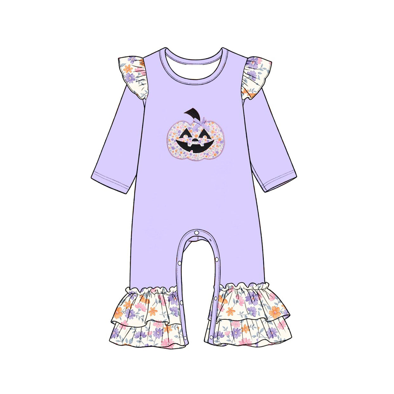 preorder LR3221 Halloween Smile Pumpkin Purple Long Sleeve Girls Romper