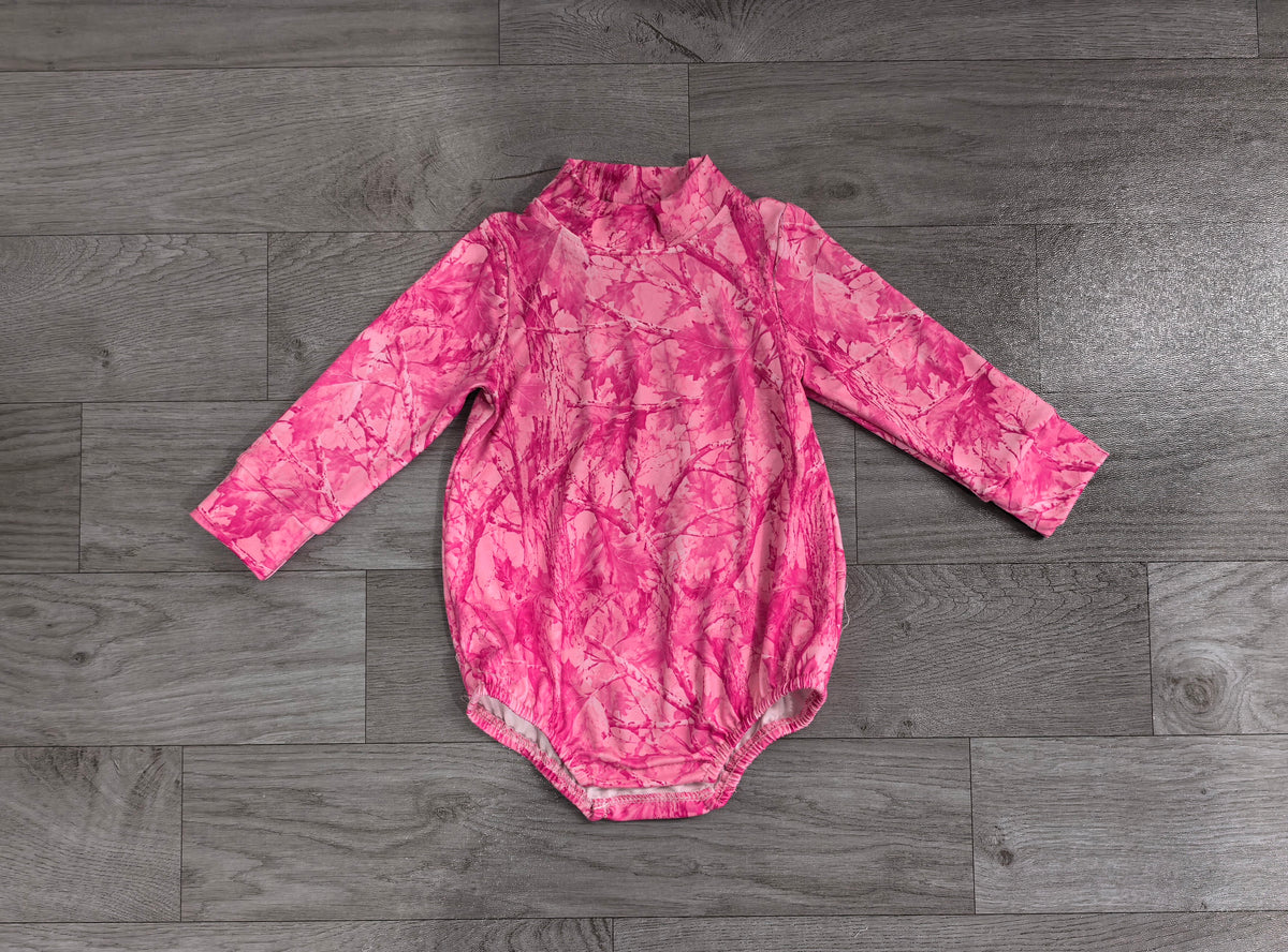 preorder Samples LR3224 Hunting Hot Pink Long Sleeve Girls Romper