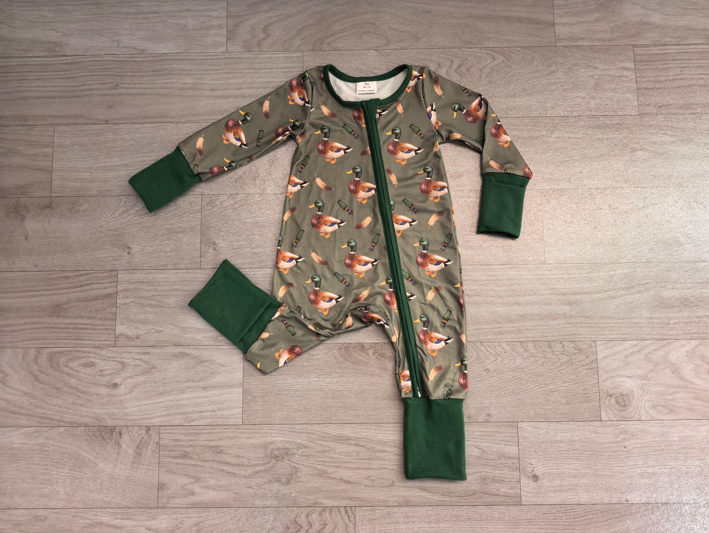 preorder Samples LR3232 Mallard Duck Zipper Long Sleeve Boys Romper