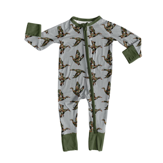 preorder LR3233 Mallard Duck Zipper Long Sleeve Boys Romper