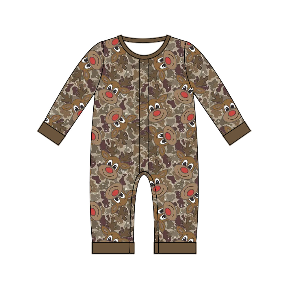 preorder LR3253 Christmas Deer Camo Long Sleeve Boys Romper