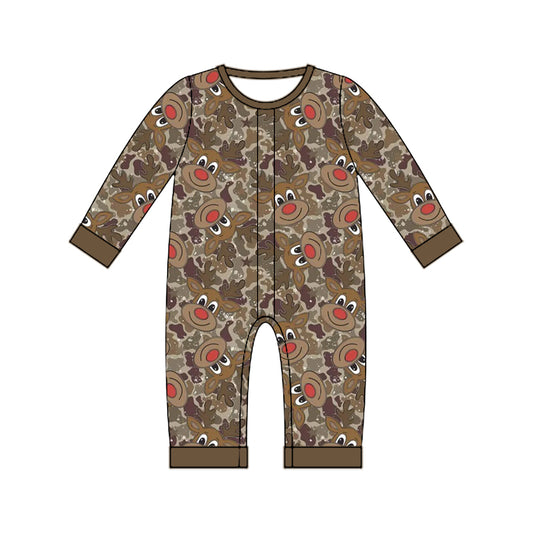 preorder LR3253 Christmas Deer Camo Long Sleeve Boys Romper
