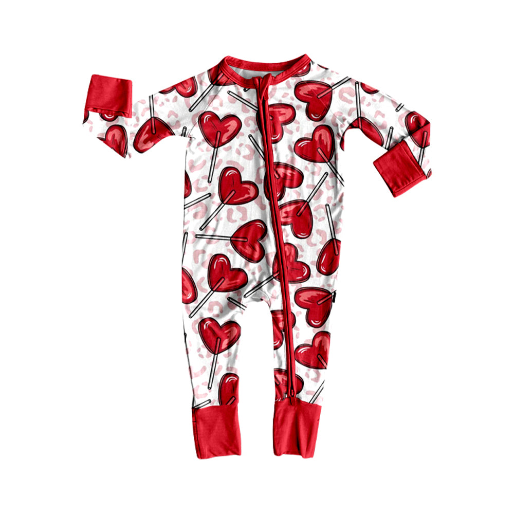 preorder LR3255 Valentine's Day Heart Zipper Long Sleeve Girls Romper
