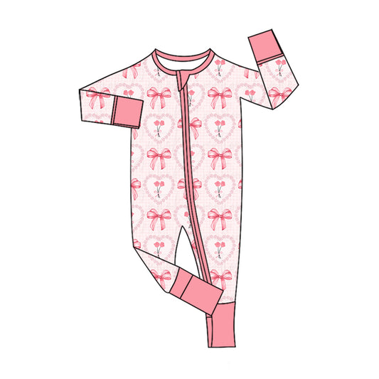 preorder LR3256 Valentine's Day Heart Flowers Zipper Long Sleeve Girls Romper