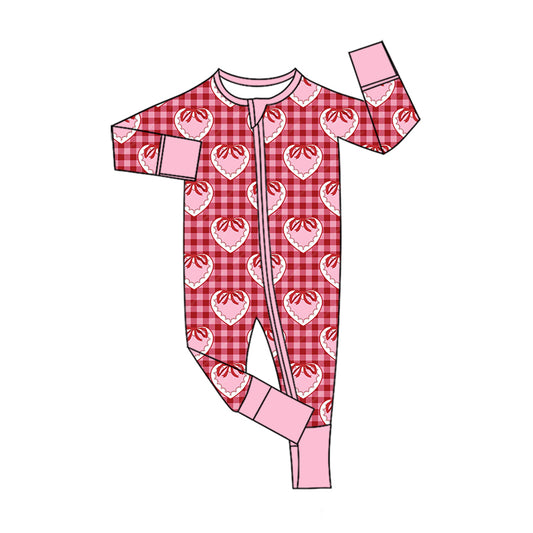 preorder LR3257 Valentine's Day Heart Zipper Long Sleeve Girls Romper