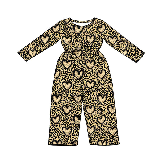 preorder LR3258 Valentine's Day Heart Leopard Long Sleeve Girls Jumpsuits