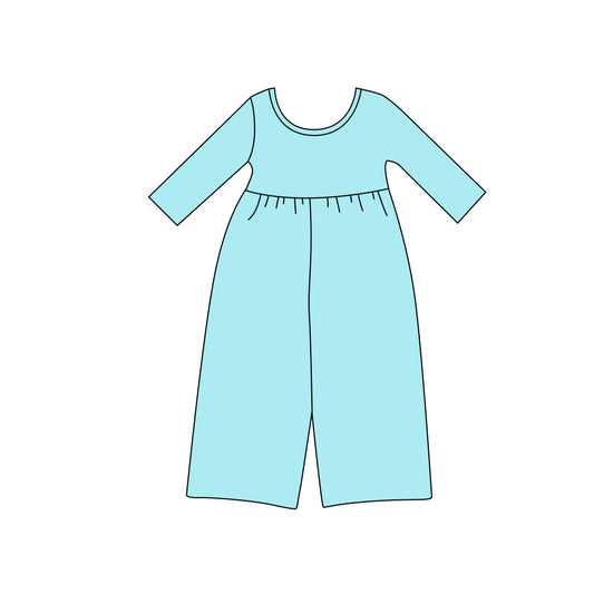 preorder LR3281 Solid Color Blue Long Sleeve Girls Jumpsuits