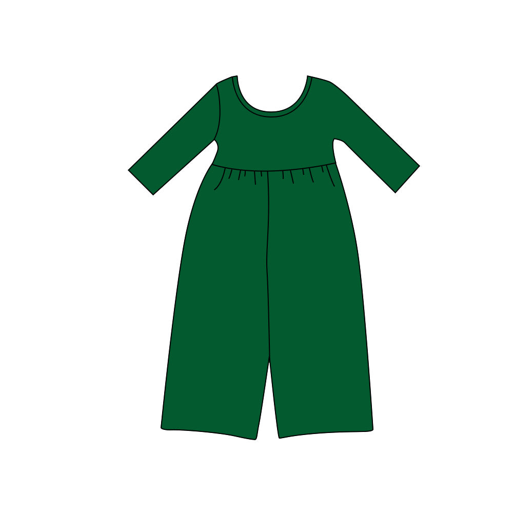 preorder LR3284 Solid Color Green Long Sleeve Girls Jumpsuits