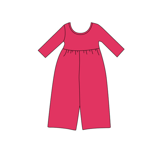 preorder LR3288 Solid Color Pink Long Sleeve Girls Jumpsuits