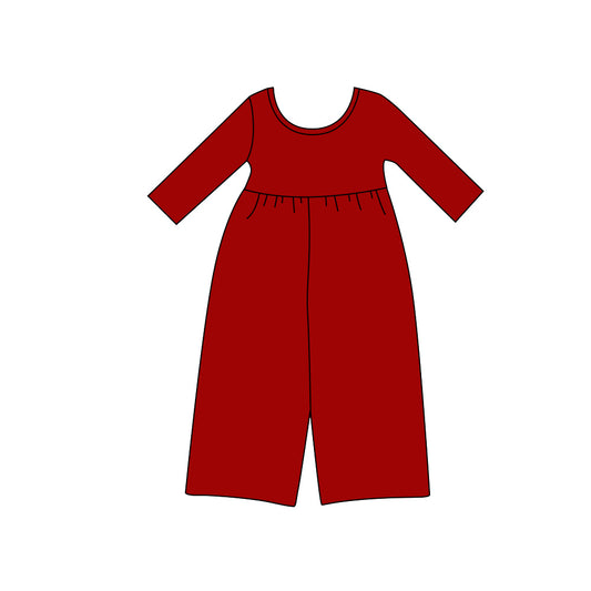 preorder LR3292 Solid Color Red Long Sleeve Girls Jumpsuits
