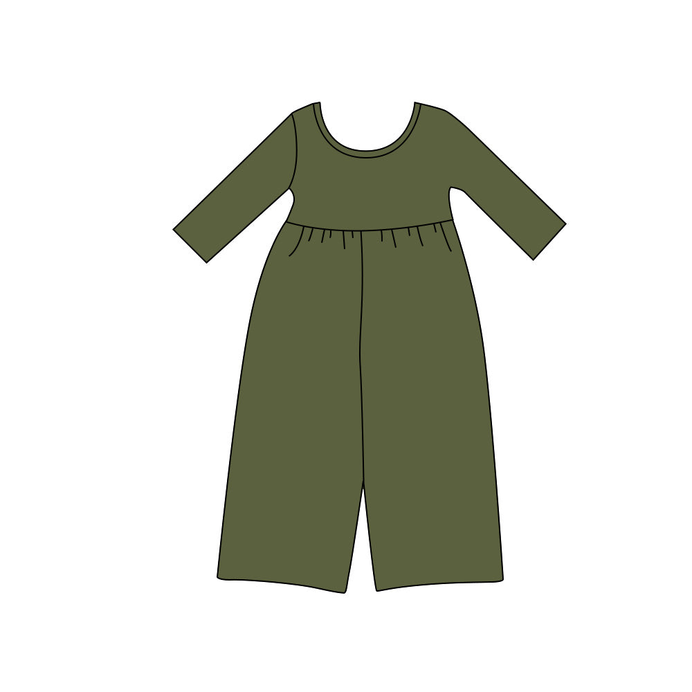 preorder LR3293 Solid Color Green Long Sleeve Girls Jumpsuits