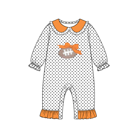 preorder LR3298 Team Bow Dot Long Sleeve Girls Romper