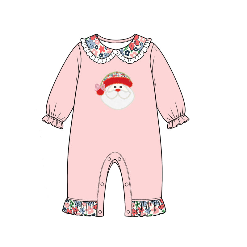 preorder LR3303 Christmas Santa Pink Long Sleeve Girls Romper