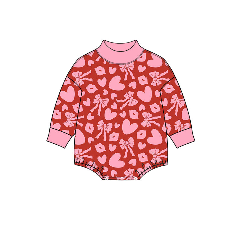 preorder LR3328 Valentine's Day Heart Bows Long Sleeve Girls Romper
