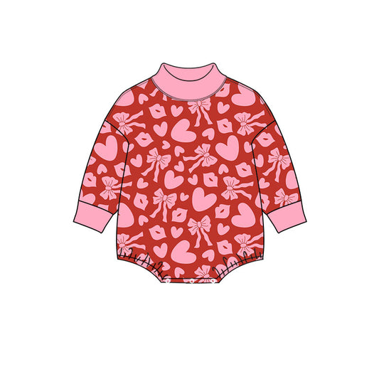 preorder LR3328 Valentine's Day Heart Bows Long Sleeve Girls Romper