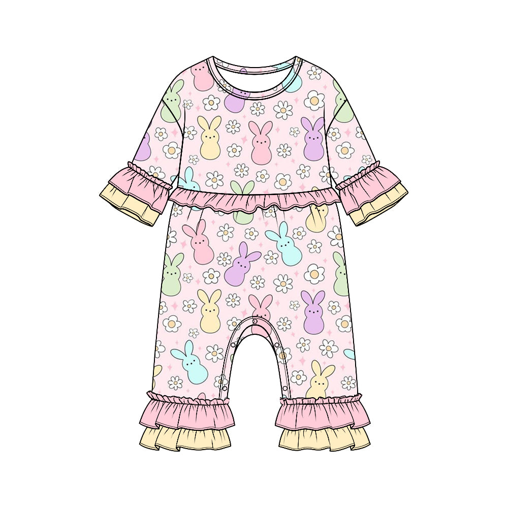 preorder LR3329 Easter Bunny Rabbit Short Sleeve Girls Romper