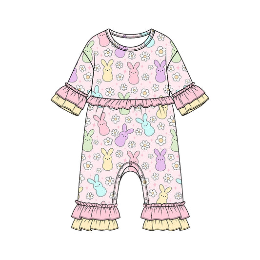 preorder LR3329 Easter Bunny Rabbit Short Sleeve Girls Romper
