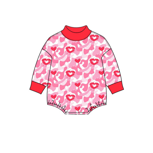 preorder LR3330 Valentine's Day Heart Camo Hot Pink Long Sleeve Girls Romper