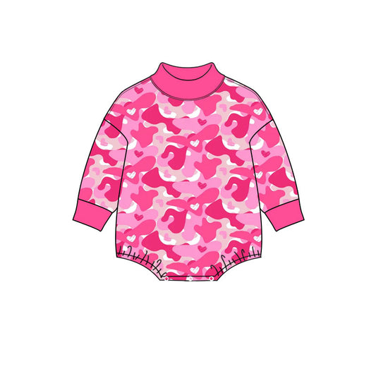 preorder LR3331 Valentine's Day Camo Hot Pink Long Sleeve Girls Romper