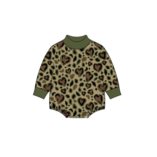 preorder LR3333 Valentine's Day Heart Leopard Long Sleeve Girls Romper