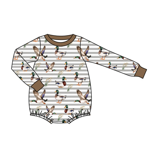preorder LR3336 Hunting Mallard Duck Striped Long Sleeve Boys Romper