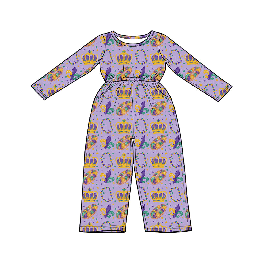 preorder LR3339 Mardi Gras Purple Long Sleeve Girls Jumpsuits