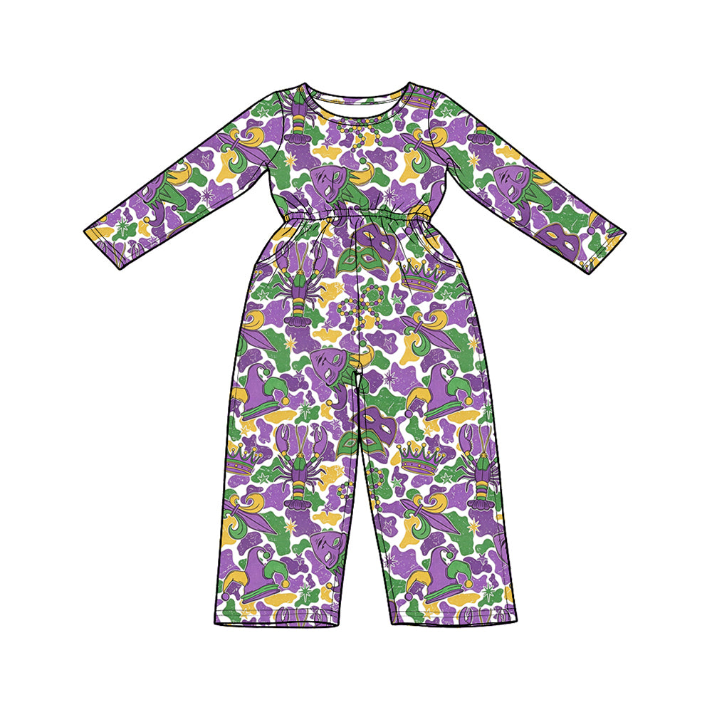 preorder LR3340 Mardi Gras Purple Long Sleeve Girls Jumpsuits
