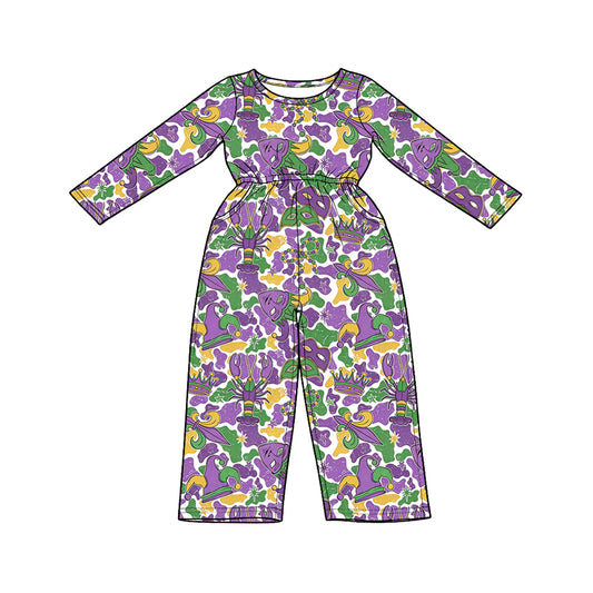 preorder LR3340 Mardi Gras Purple Long Sleeve Girls Jumpsuits