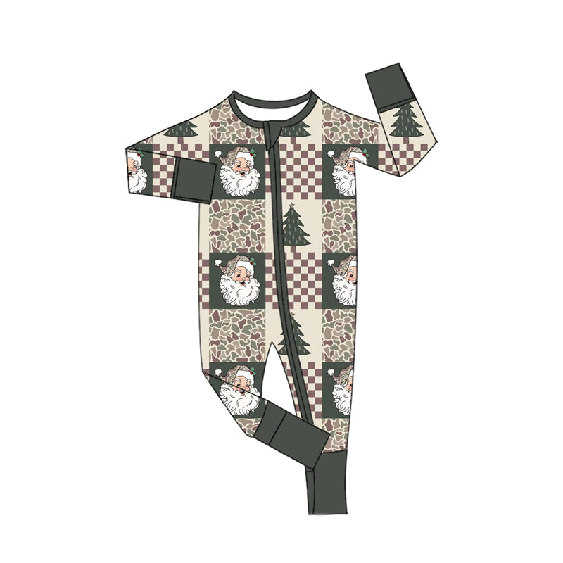 preorder LR3345 Christmas Santa Camo Tree Zipper Long Sleeve Boys Romper