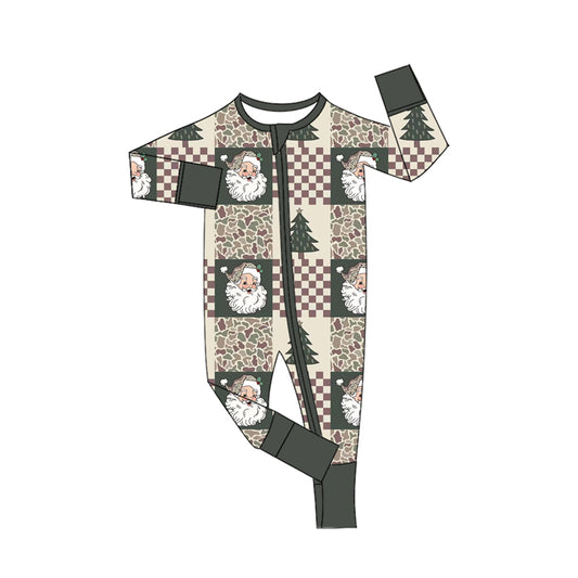preorder LR3345 Christmas Santa Camo Tree Zipper Long Sleeve Boys Romper