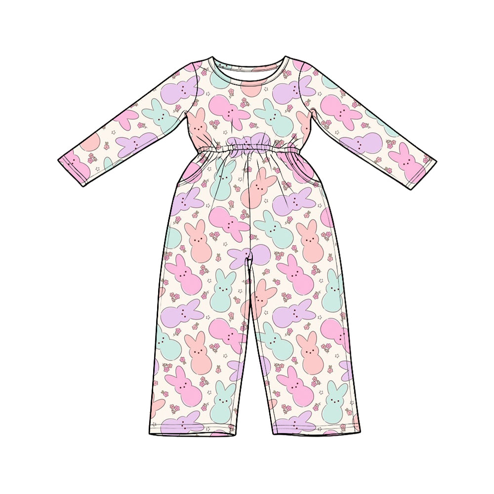 preorder LR3349 Easter Peep Rabbit Long Sleeve Girls Jumpsuits