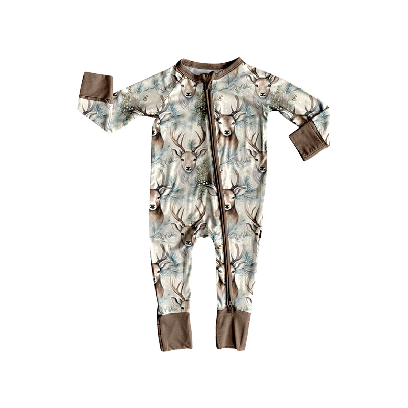 preorder LR3356 Deer Zipper Long Sleeve Boys Romper