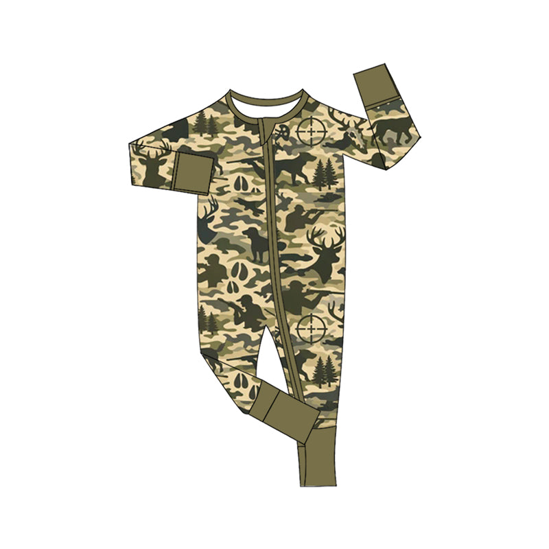 preorder LR3363 Hunting Camo Mallard Zipper Long Sleeve Boys Romper