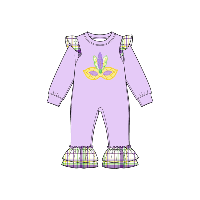 preorder LR3364 Mardi Gras Purple Long Sleeve Girls Romper