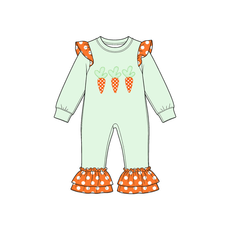 preorder LR3366 Easter Carrot Long Sleeve Girls Romper