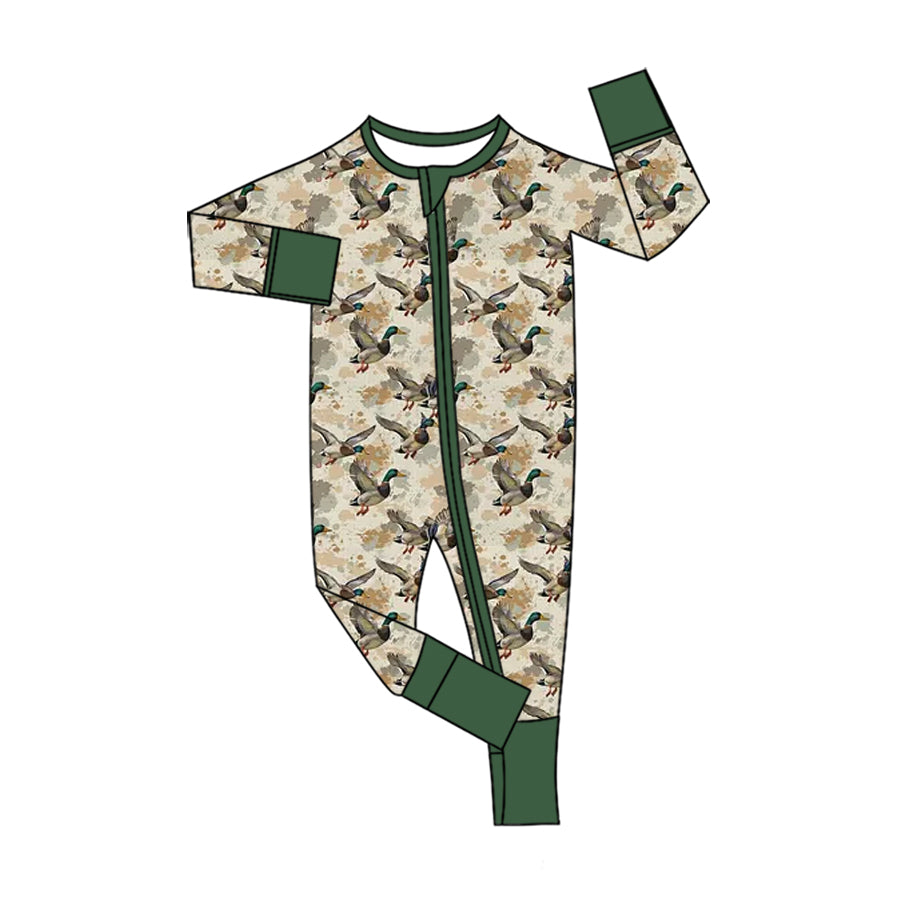 preorder LR3368 Mallard Duck Camo Zipper Long Sleeve Boys Romper