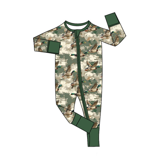 preorder LR3369 Mallard Duck Camo Zipper Long Sleeve Boys Romper
