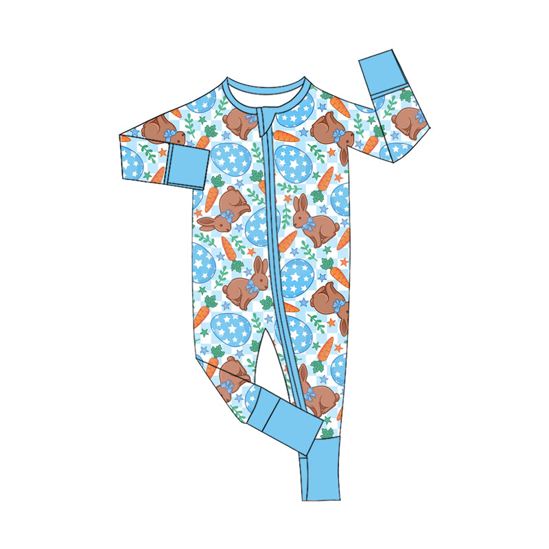 preorder LR3371 Baseball Blue Zipper Long Sleeve Boys Romper