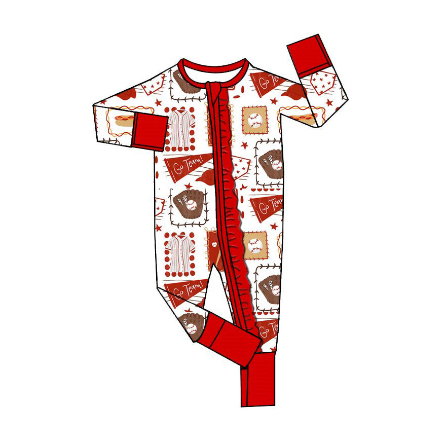preorder LR3375 Go Team Red Zipper Long Sleeve Girls Romper