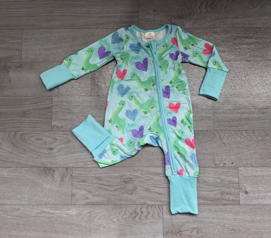 preorder Samples LR3377 Valentine's Day Heart Dinosuar Zipper Long Sleeve Boys Romper