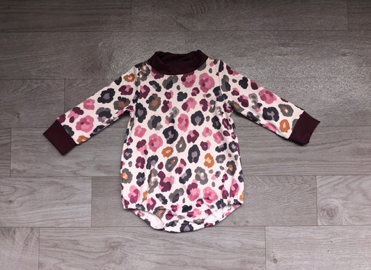 preorder Samples LR3390 Leopard Maroon Long Sleeve Girls Romper