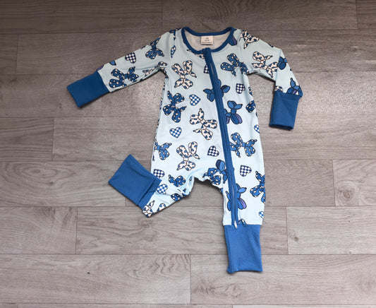preorder Samples LR3405 Valentine's Day Heart Balloon Blue Zipper Long Sleeve Boys Romper