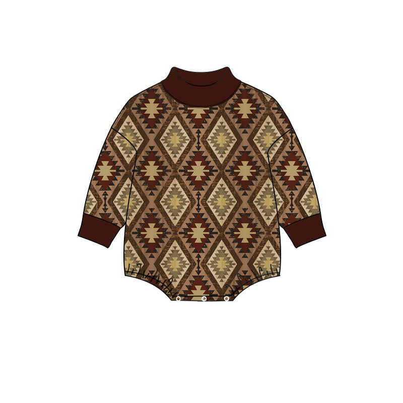 preorder LR3424 Western Aztec Long Sleeve Boys Romper