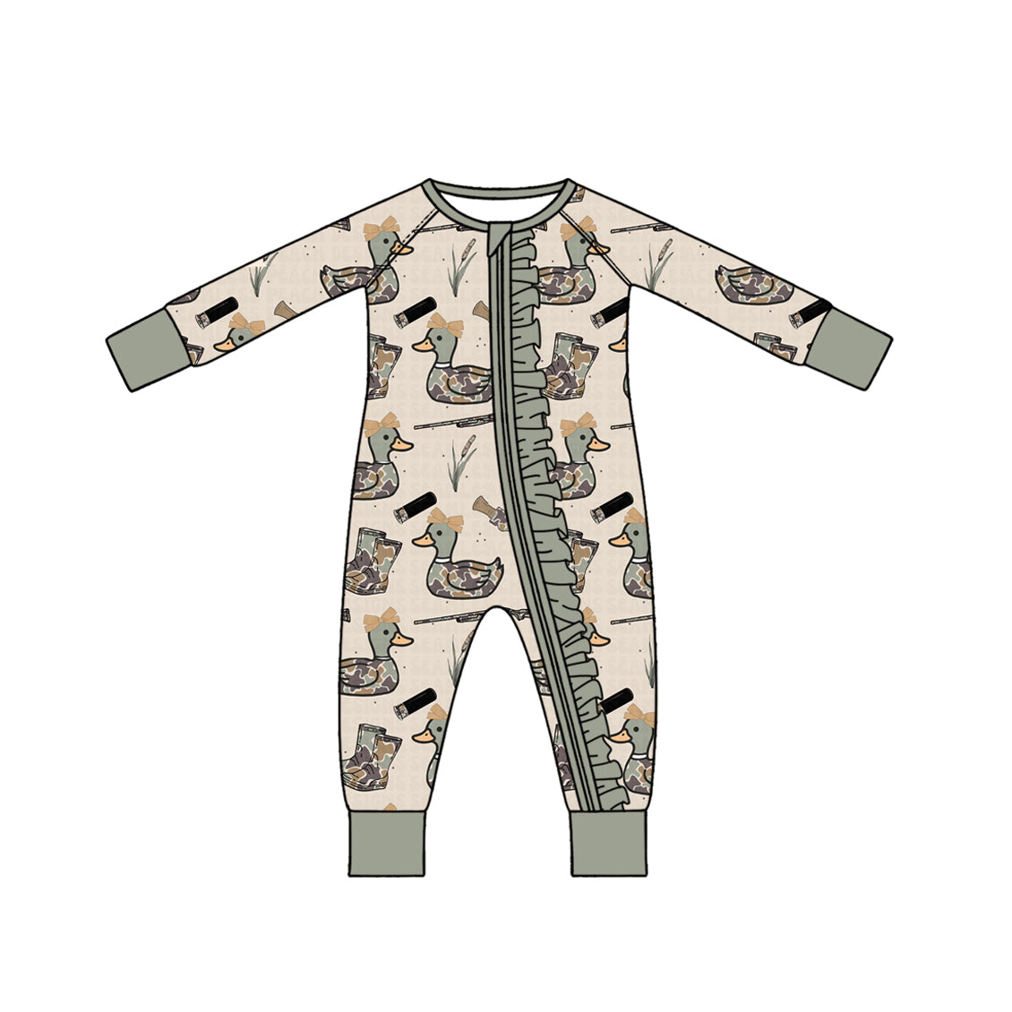 preorder LR3436 Hunting Duck Camo Zipper Long Sleeve Girls Romper