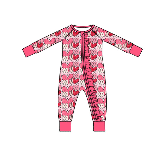 preorder LR3438 Valentine's Day Heart Zipper Long Sleeve Girls Romper