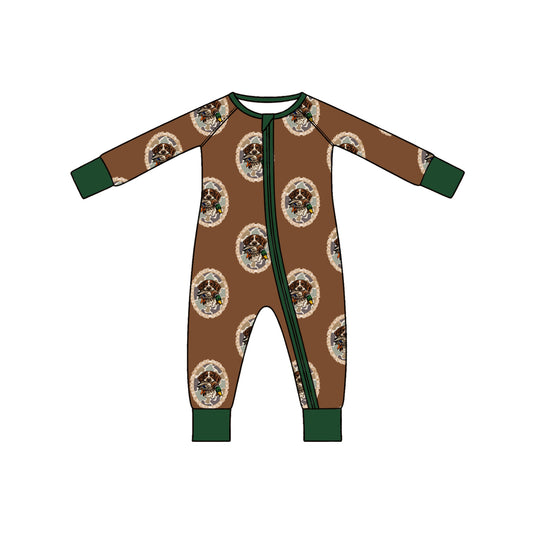 preorder LR3440 Hunting Duck Dog Brown Zipper Long Sleeve Boys Romper