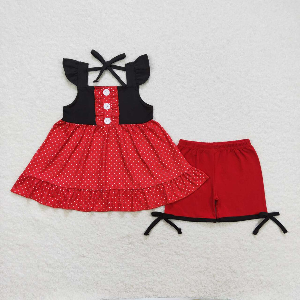 GSSO0969 cartoon princess red flutter sleeve red shorts girls set