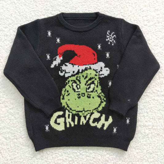 GT0188 Green Face Long Sleeves Black Sweater