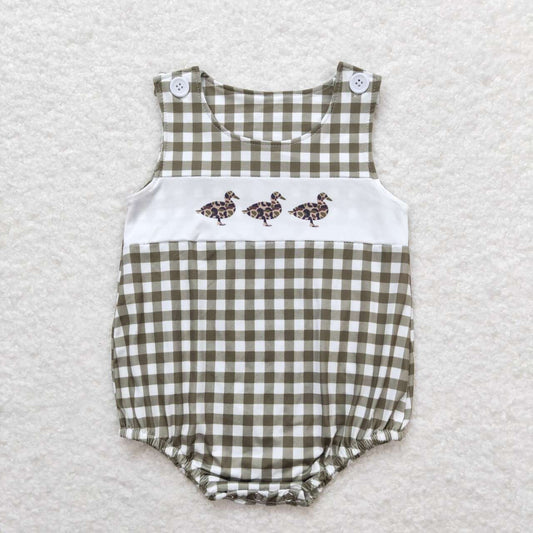 SR1169 Mallard green checkered boys romper